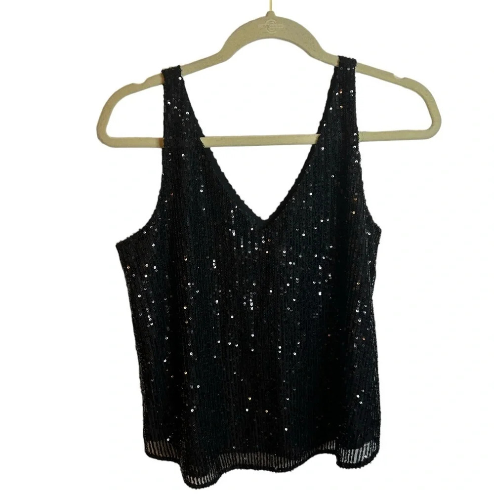 NWT LOFT BLACK SEQUIN SHELL TANK